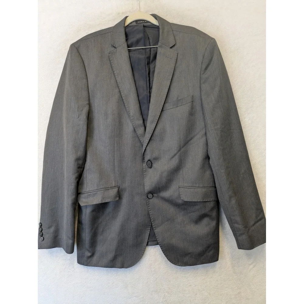 Zara Man Blazer‎ Men's 42 Gray Two Button Notch Lapel Slim Fit Professional